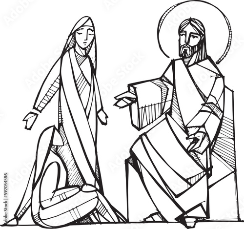 Hand drawn illustration of Martha and Mary.