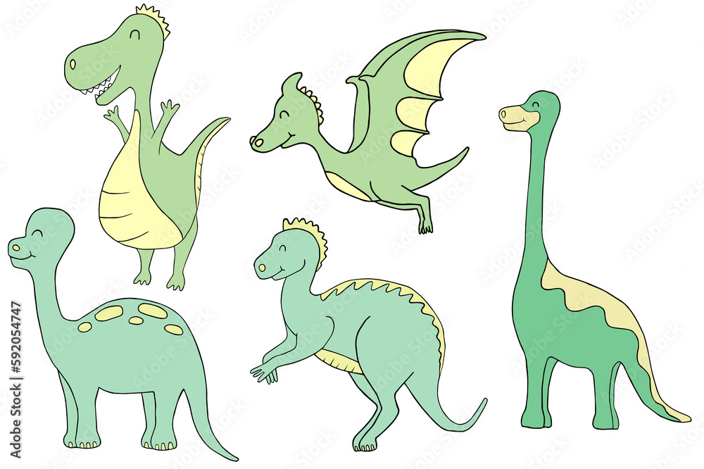 Fototapeta premium Happy dino clipart png pack green cartoon dinosaur simple drawing