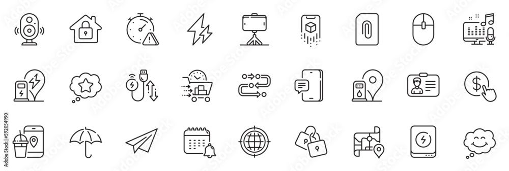Icons pack as Map, Attention and Charging cable line icons for app include Locks, Methodology, Charging station outline thin icon web set. Phone message, Power bank, Seo internet pictogram. Vector Icons pack as Map, Attention and Charging cable line icons for app include Locks, Methodology, Charging station outline thin icon web set. Phone message, Power bank, Seo internet pictogram. Vector