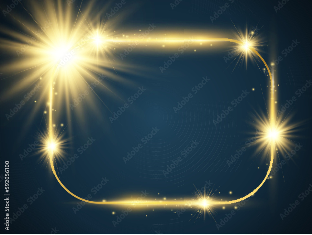 Vector illustration of a gold frame on a transparent background. Stock