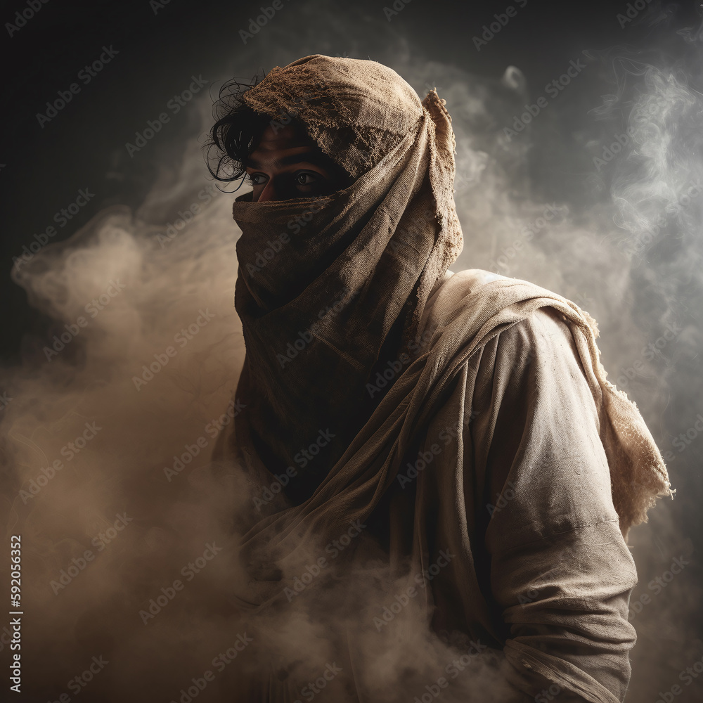 Poster Wandbilder Man covered in sackcloth and ashes. Generative ai. 40x40 cm