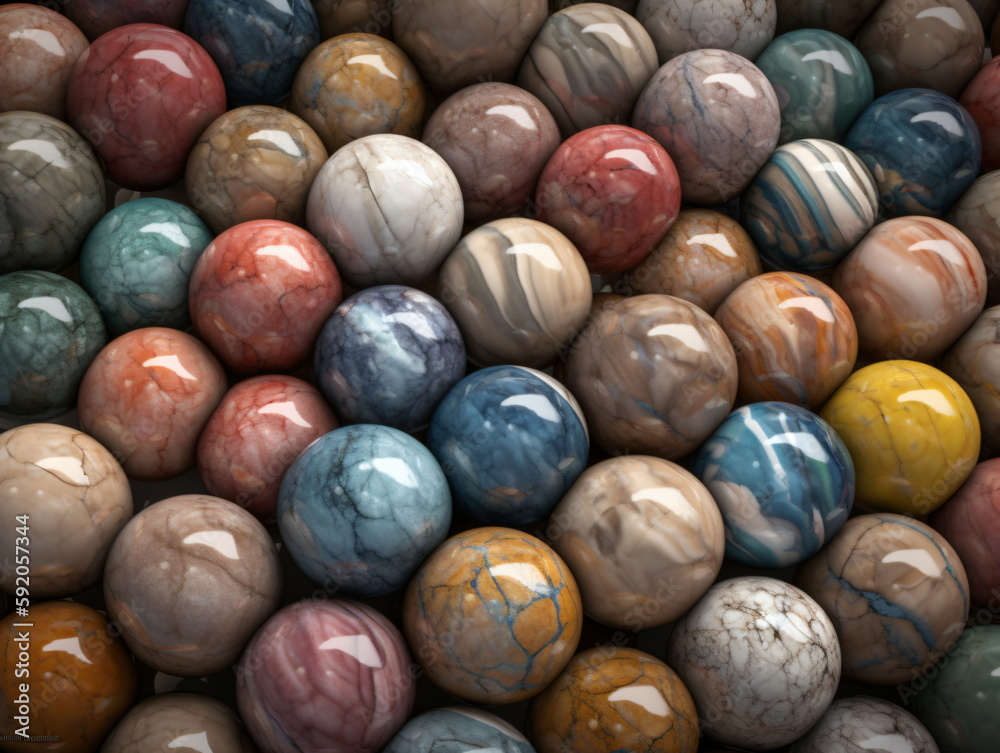 Fototapeta premium Organic Opulence: A Seamless Texture of Multi-Colored Marble Stones, Smoothly Rounded and Masterfully Crafted, Adding a Touch of Luxury and Style to Any Project or Design. Generative AI