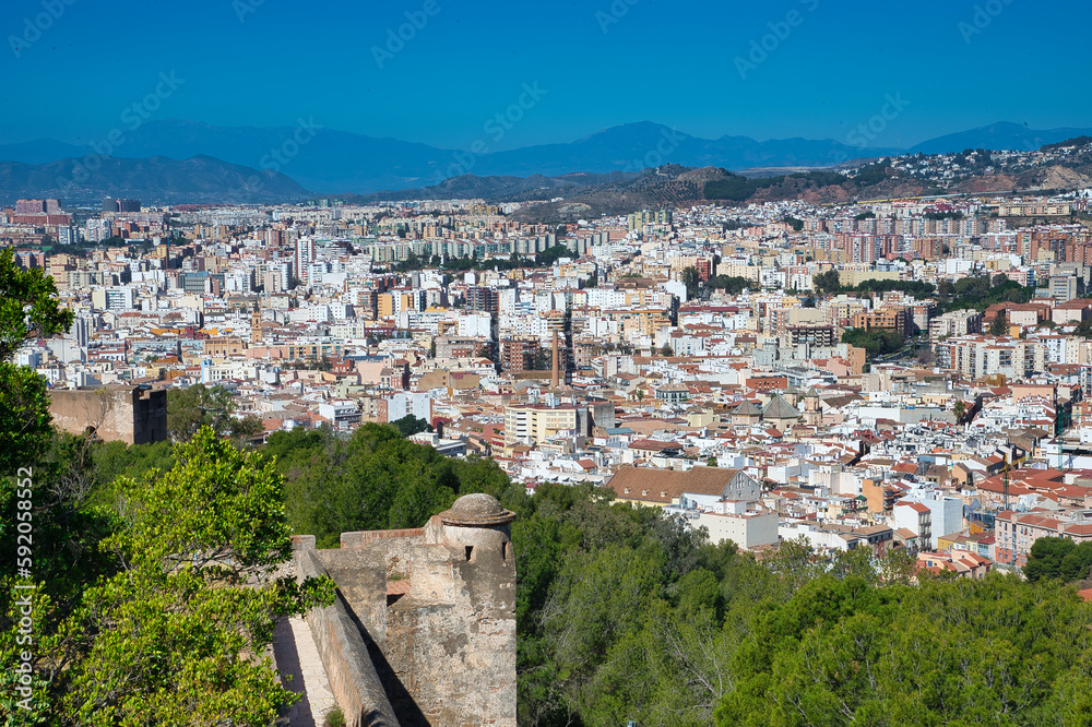 Malaga city seen from Gibralfaro castle , Andalucia, Spain