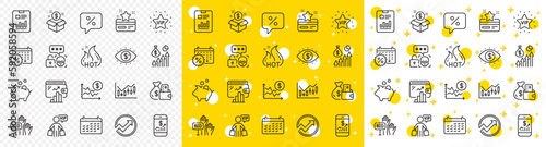 Outline Loyalty card, Piggy bank and Post package line icons pack for web with Financial diagram, Vip shopping, Cyber attack line icon. Wallet, Audit, Hot sale pictogram icon. Vector
