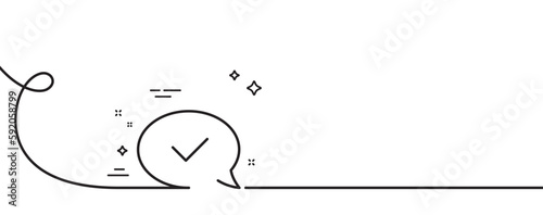 Approve line icon. Continuous one line with curl. Accepted or confirmed sign. Speech bubble symbol. Approved message single outline ribbon. Loop curve pattern. Vector
