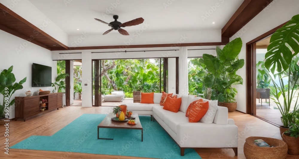 Φωτογραφία Cozy Luxury in the Heart of Maui: A Tropical Mansion Living Room generative ai