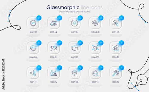 Set of Leaf dew, Electronic thermometer and Weather thermometer line icons for web app. Potato, Organic tested, Eco bike icons. No sun, Coronavirus vaccine, Seafood signs. Vector