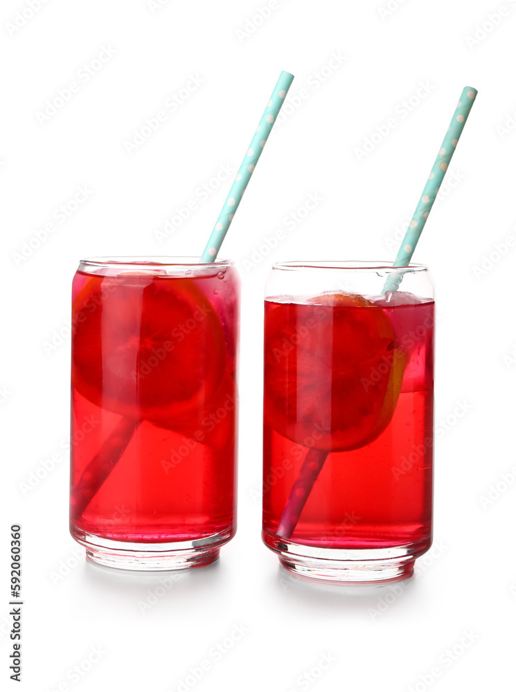 Glasses of tasty blood orange lemonade isolated on white background Glasses of tasty blood orange lemonade isolated on white background