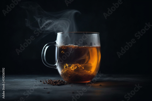 tea in steaming glass on matte background Generative AI