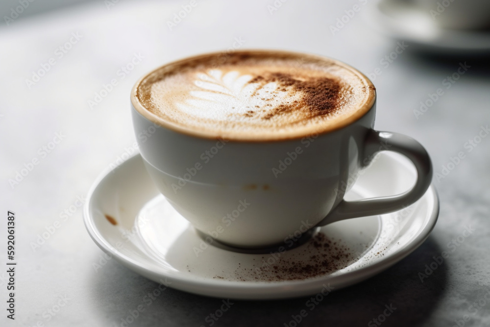 frothy coffee on a white table Generative AI frothy coffee on a white table Generative AI