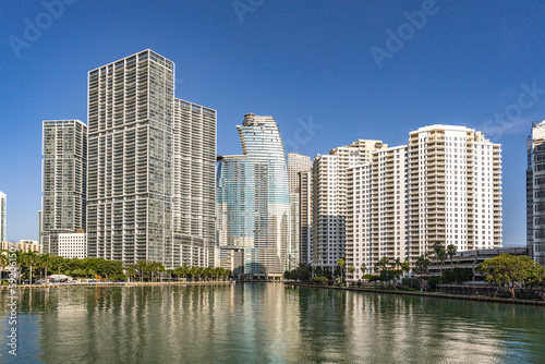Miami  USA - December 4  2022. View of the Brickell and downtown skyscrapers in Miami
