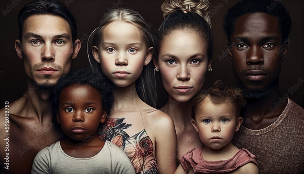 Obraz premium Afro-Caucasican pairs of three celebrating variety: a family united in difference. Ai generated