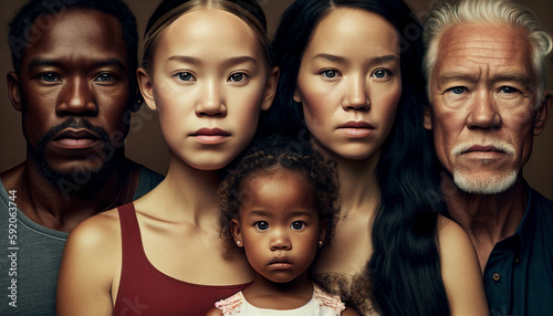 Diversity in unity: an open-minded family. Portrait of new life structures. Ai generated