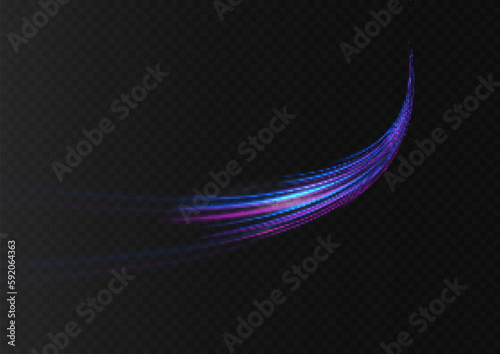 Light trail wave, fire path trace line and incandescence curve twir. Particle motion effect. Red blue special effect, speed police line. Magic of moving fast lines. Laser beams, horizontal light rays.