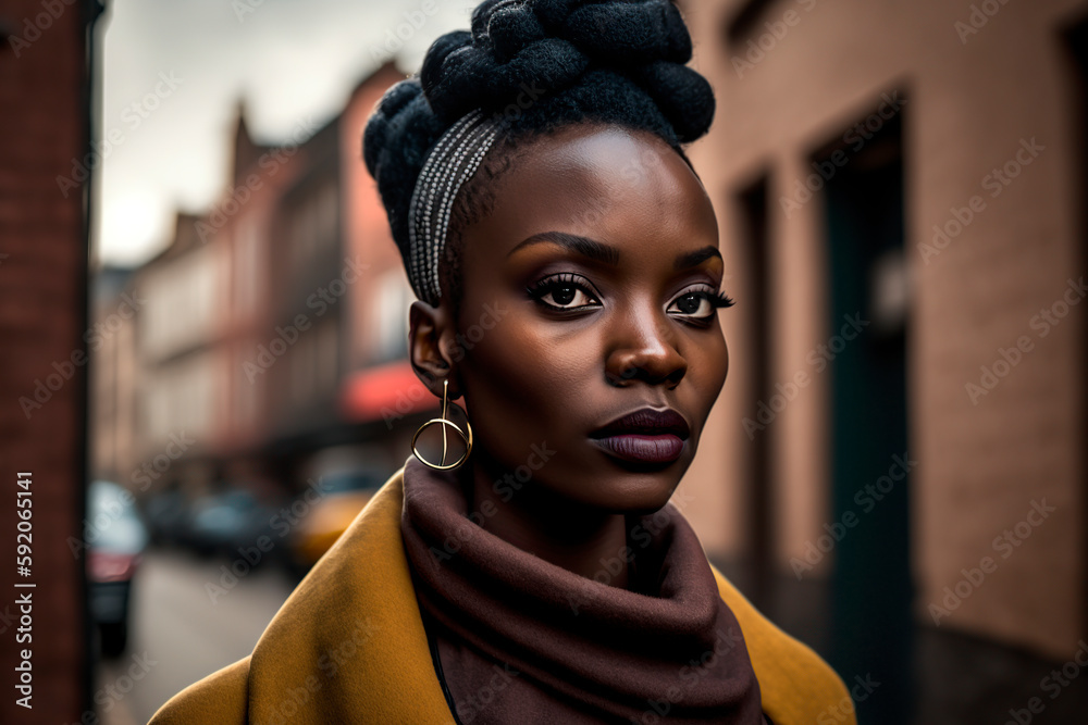 portrait of woman, The City's Essence: Portrait of an Afroamerican Woman on the Street, image created with ia portrait of woman, The City's Essence: Portrait of an Afroamerican Woman on the Street, image created with ia