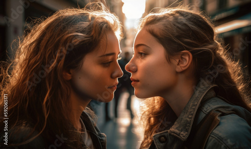 BESOS ENTRE MUJERES. 
ilustraciones de IA generativas. 