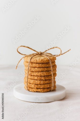 Oatmeal cookies on a marble stand