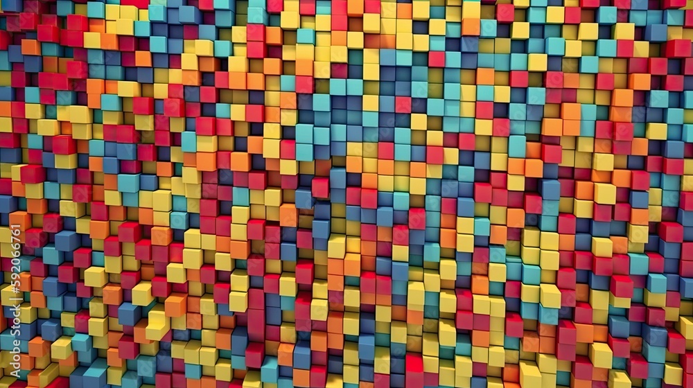 Energetic and colorful mosaic made up of cubes in primary hues arranged in a dynamic pattern created with generative AI technology Energetic and colorful mosaic made up of cubes in primary hues arranged in a dynamic pattern created with generative AI technology