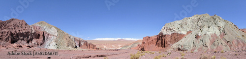 Panorama of rainbow valley with color stones, Atacama, Chile