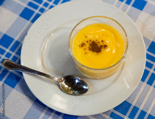 Natillas, typical dessert made of milk, eggs and sugar. Spain photo