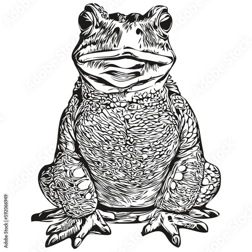 Black and white linear paint draw frog vector illustration toad