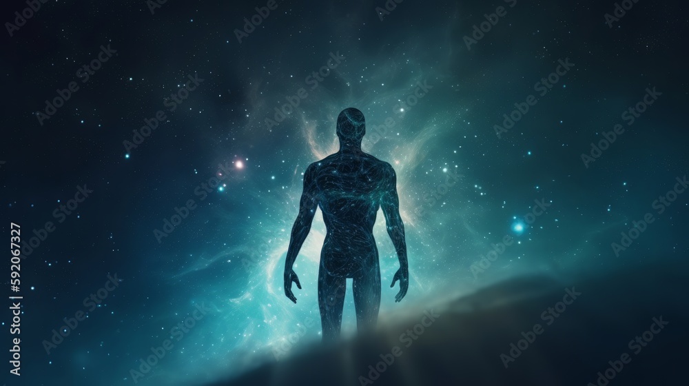 ?yber space concept of glowing astral body silhouette neural network AI generated art