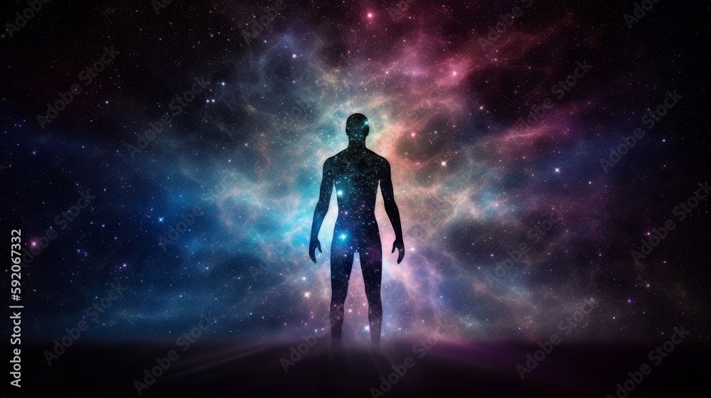 ?yber space concept of glowing astral body silhouette neural network AI generated art