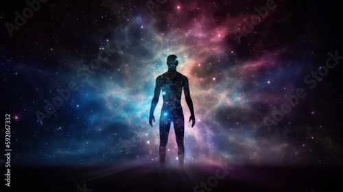 ?yber space concept of glowing astral body silhouette neural network AI generated art