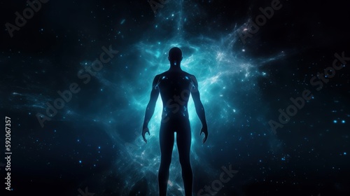 ?yber space concept of glowing astral body silhouette neural network AI generated art © cac_tus