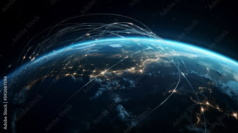 Image of the planet Earth in space experimental fiber - optic communications and Internet communications. Generative ai Image of the planet Earth in space experimental fiber - optic communications and Internet communications. Generative ai