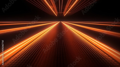 Orange glowing speed lines on black background. Generative ai