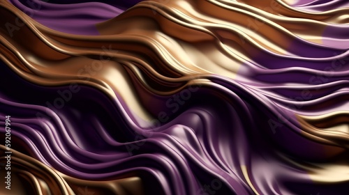 Wavy Golden and Purple Metallic 3D Background. Generative ai