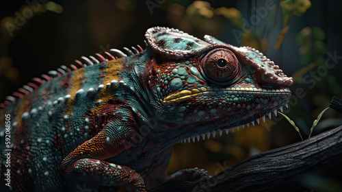 Chameleon in Natural Habitat - Detailed Generative AI Illustration