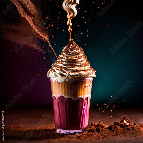 Stylish beautiful cookie milkshake, chocolate drop splashes 
