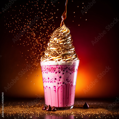 Stylish beautiful cookie milkshake, chocolate drop splashes 