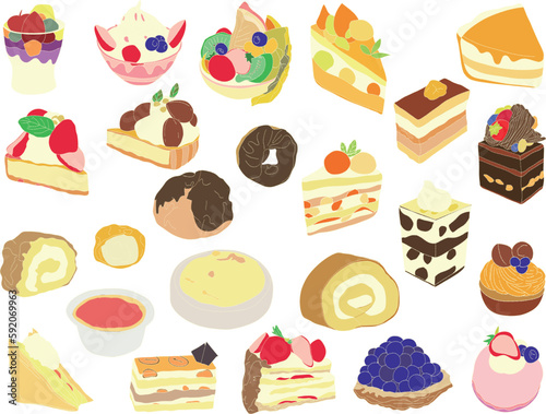 主線なしのスイーツとケーキのアイコンイラストセット