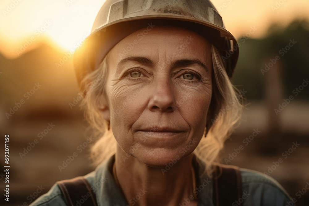 Mature worker woman portrait looking at camera. Generative AI image