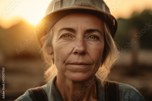 Mature worker woman portrait looking at camera. Generative AI image