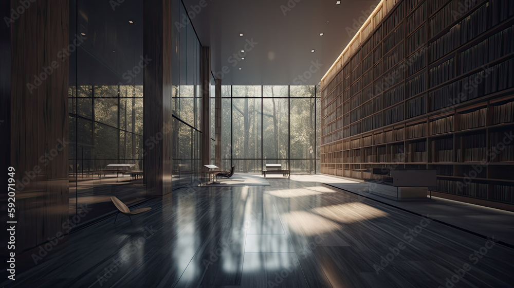 Quiet and Contemplative Empty Library Featuring Generative AI