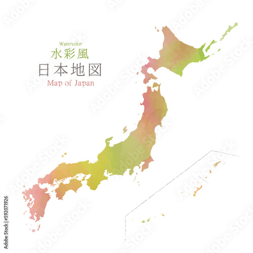 水彩風　日本地図　日本列島