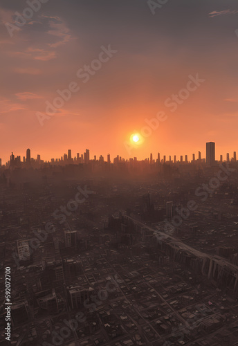 sun set on the ruined city   world of darkness and despair  a place where hope had long since died  ghost town  dead metropolis  skyline  ruins  generative ai generativ ki