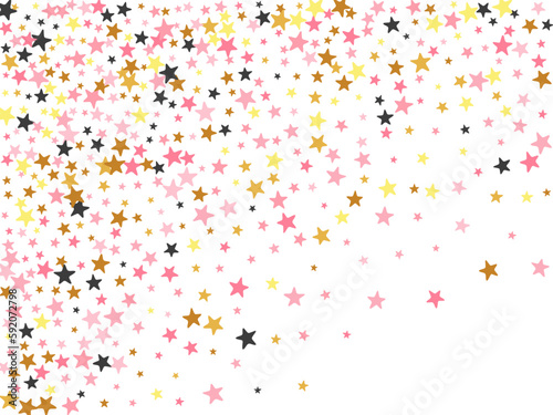 Luxury black pink gold starburst vector wallpaper. Many starburst spangles holiday decoration particles. Cartoon star burst background. Sparkle particles greeting decor.