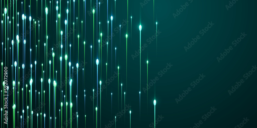 Digital glowing line beams fiber optics concept.