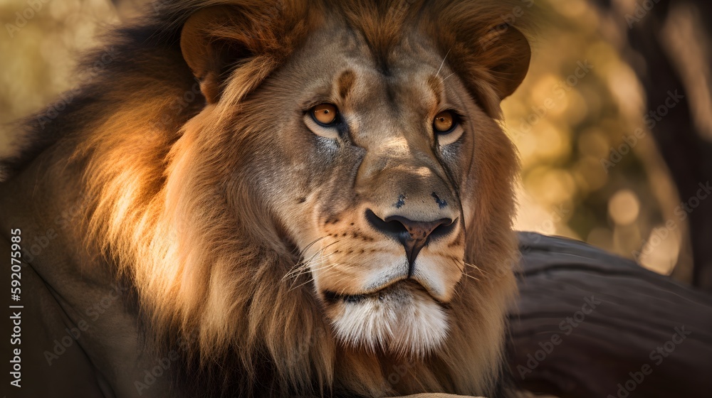 Portrait Of Huge Beautiful Male African Lion - Generative AI
