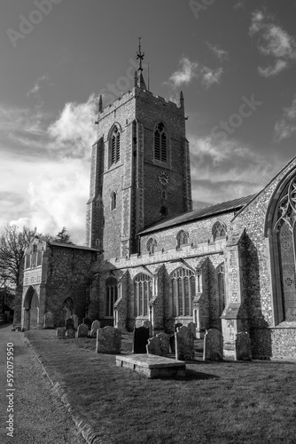 Black and white image of St Michael and All Angels Church, Aylsham, Norfolk photo