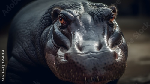 Portrait Of Dangerous Hippo   Hippopotamus - Generative AI