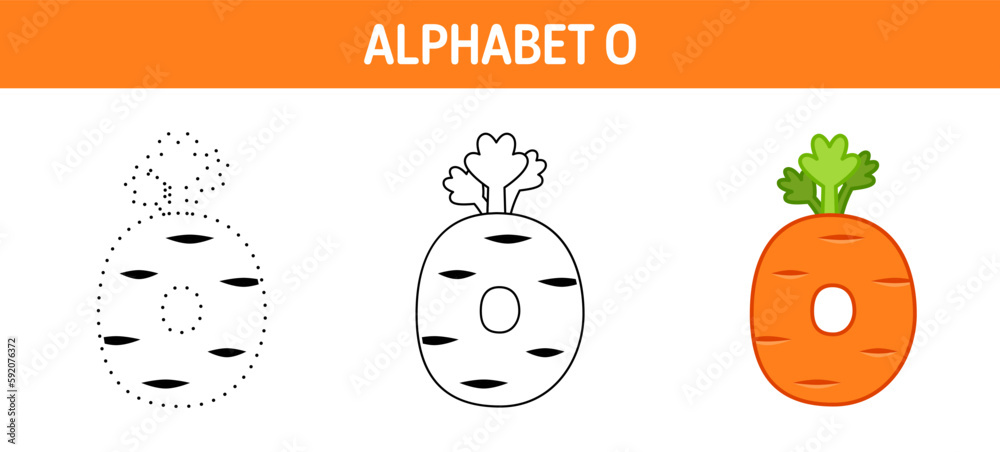 Alphabet O tracing and coloring worksheet for kids