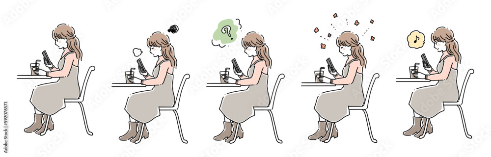 スマホを見る女性2カラーセット