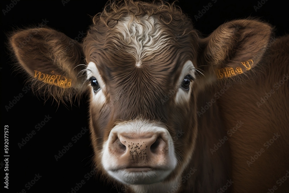 Close-Up Portrait of a Newborn Calf. Generative AI