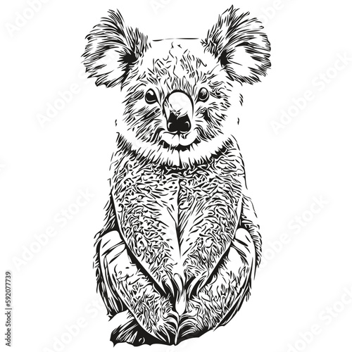 Koala vector illustration line art drawing black and white koala bear